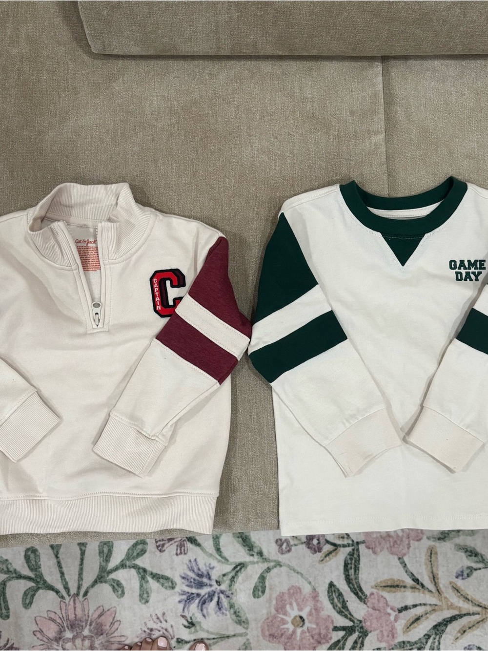 NWOT Cat & Jack Cream Sweatshirt with Maroon and Green Stripes - Kids